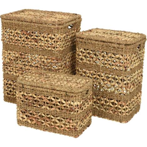 Cesta in giunco e corda con coperchio 70cm h