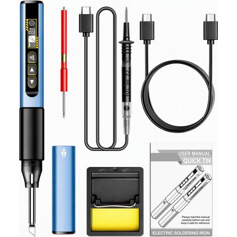 Kit de fer à souder portable 2 en 1 avec écran OLED, chauffage rapide et température réglable, arrêt automatique, comprend des cordons de test multimètre Bleu marine (1/5)
