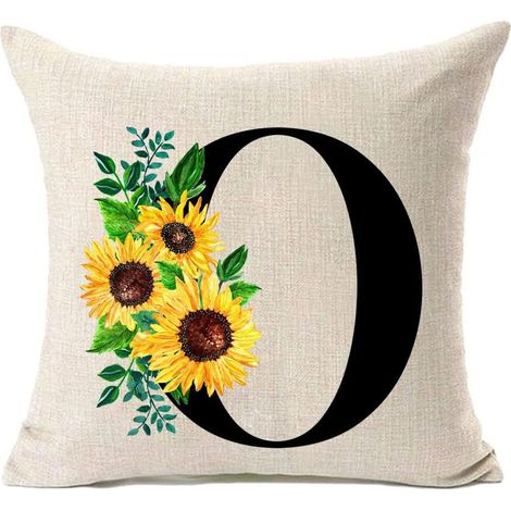 Kissenbezug mit Sonnenblumenmuster in Form des Buchstabens O, 45,7 x 45,7 cm, Frühling/Sommer-Landhausstil, kompatibel mit Kissenfüllungen in Standardgröße.