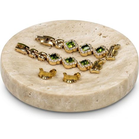 Vide Poche Marbre Naturel, Petit Plateau Decoratif Rond Beige 11cm, Porte Savon Douche Modernes Travertin, Coupelle Bijoux pour Bague, Boucle d'oreille (1/5)