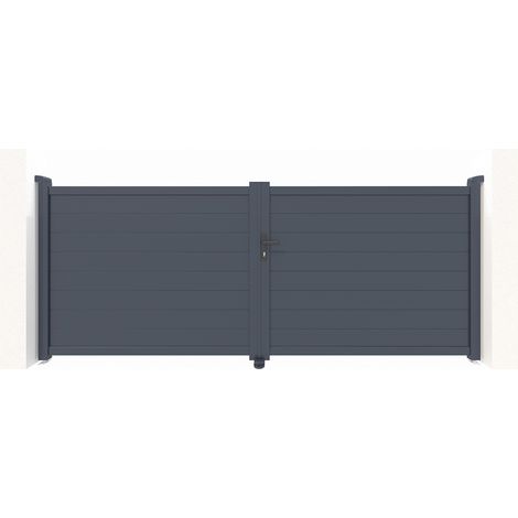 Casanoov – Portail aluminium battant 350x145cm – Occultation totale – Aluminium gris anthracite – Compatible motorisation – Montage simple