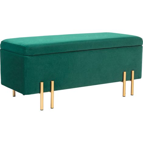 Banco con almacenaje tapizado de poliéster verde 100 x 40 x 42 cm HOMVRA (1/5)
