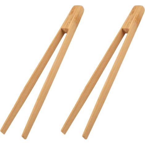 2 Pièces Pince à barbecue, Bois de hêtre non traité, 30cm, Pour grillades et cuisine, Accessoire de cuisson réutilisable