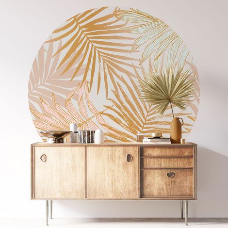 Sticker mural rond / cercle - Motif botanique - Diamètre 40 cm - Adhésif + Protection MATE (1/3)