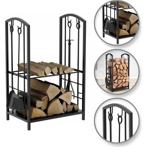 Supporto, Cesto in metallo per legna da ardere con accessori 73x40x30cm SND05