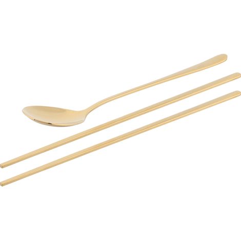 Ensemble de cuillères et baguettes en acier inoxydable 304 de style coréen - Cadeau de Noël (Doré) (1/5)
