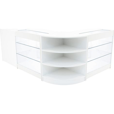 Comptoirs de Vente MDF Blanc à LED Blancs Ensemble Astro LM60 TB60 K900 3 Unités de Rangement Étagères Internes Portes Coulissantes Verouillables Réception Bureau Vêtements Bijoux [Clés INCLUS] (1/5)