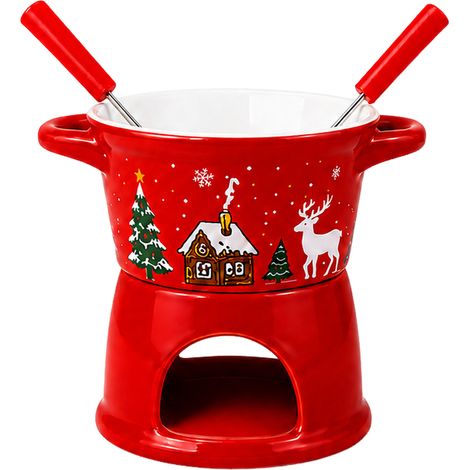 Chauffe-beurre et service à fondue en céramique, 300 ml, résistant à la chaleur, avec fond et 2 fourchettes, idéal pour la pâtisserie maison, les fêtes, ou comme cadeau de mariage, pendaison de crémai (1/5)
