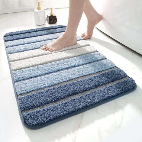 Tapis de Bain Antidérapant Extra Doux Absorbant Lavable en Machine 50 x 80 cm Bleu