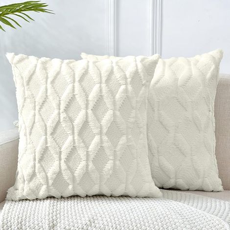 Housses de coussin 45,7 x 45,7 cm, taies d'oreiller décoratives beiges avec velours de luxe en peluche douce laine courte pour canapé, chambre, voiture, lot de 2 (1/5)