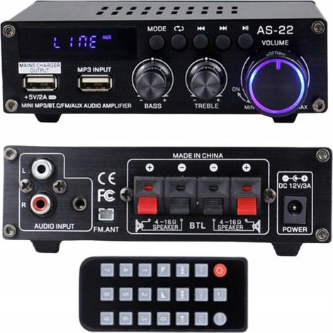Amplificatore audio Blitzwolf AS-22, 45 W, Bluetooth 5.0, USB + telecomando (nero) (1/5)