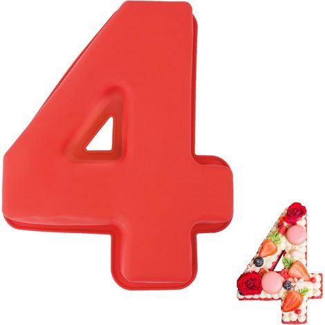 Nombre de Silicone Moule à Gâteau, Grands Moules Gâteau 3D en Silicone, Numérique, Gateau Chiffre 4, pour Décoration Gâteaux, Mariage, Anniversaire, Fête 4 -