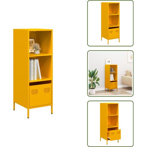 The Living Store Aparador de acero amarillo mostaza 35x39x103,5 cm - Aparador decorativo