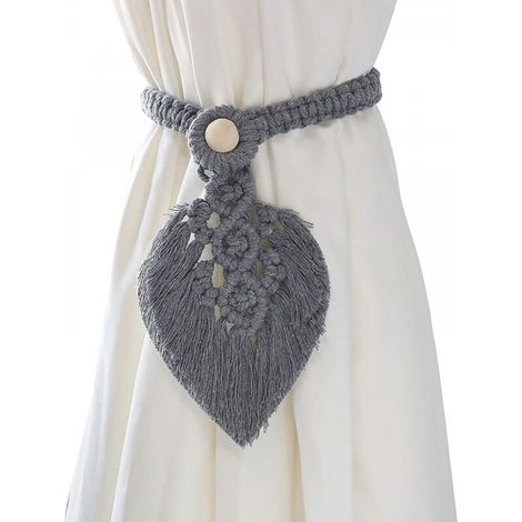 Lot de 2 attaches pour rideaux Bohême, fabriquées à la main, en corde de coton tissée à la main, gris (1/5)