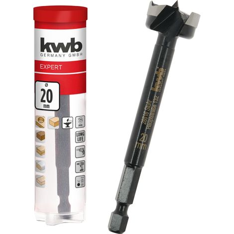 kwb Mèche à bois, Ø 20 mm, mèche à cloche (pour le bois, tête de perçage forgée, affûtage spécial, trous de perçage rapides et sans éclats, pointe de centrage affûtée sur 4 côtés, longue durée de vie) (1/5)