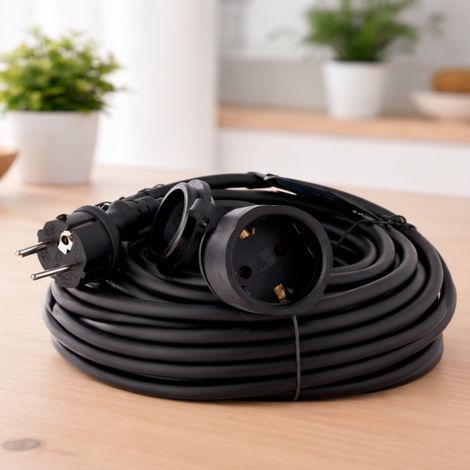 IluminaShop - Prolongador Schuko con Tapa IP44 (3x15mm) 3 Metros, Negro IP44 (1/2)