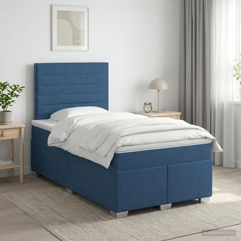vidaXL Lit boxspring avec matelas Bleu 120 x 200 cm Tissu (1/5)