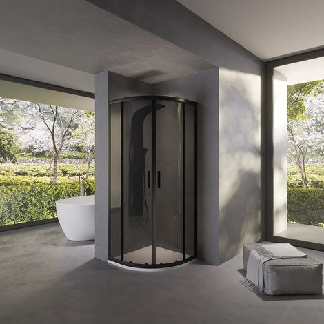 Box doccia 70x90 cm semicircolare doppio scorrevole profili neri vetro fum h190 Java (1/5)