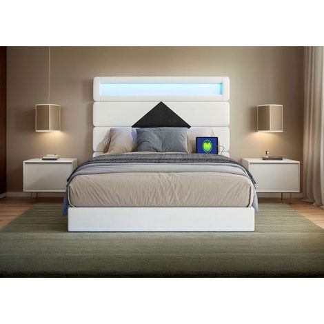 Letto matrimoniale 140x190cm - Testata in velluto regolabile - Porta USB - Rete inclusa - Design contemporaneo