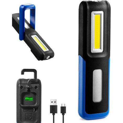 Wiederaufladbare LED-Taschenlampe mit Magnetlicht, tragbare Arbeitsleuchte für Mechaniker, zuverlässige und superhelle Kompakt-Blinkleuchte, blau (1/5)