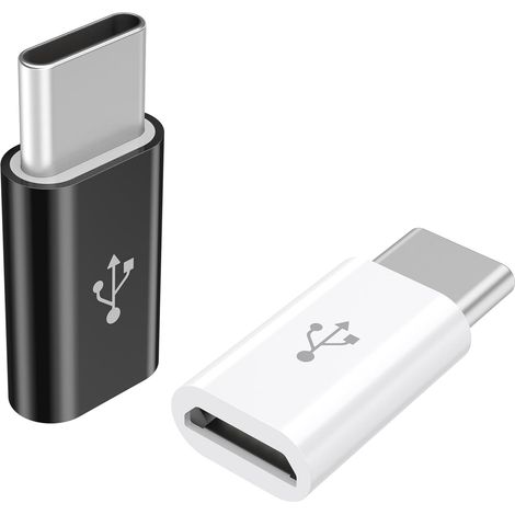Lot de 2 Adaptateur, Micro USB vers USB C, Mâle vers Femelle, Noir et Blanc, pour Smartphone et Tablette