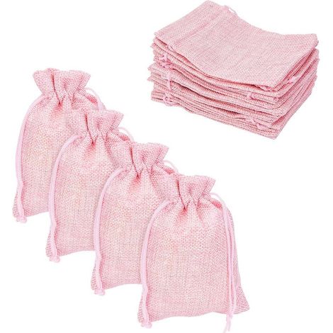 50pcs sacs en toile de jute rose, Pochettes Sachets en Lin Chanvre Sacs cadeaux s pour mariage, anniversaire, fête prénatale, Noël, 13.5x9.5cm (1/5)