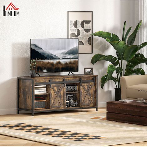 Meuble TV 120 x 40 x 54 cm pour TV jusqu’à 60 pouces, 2 portes coulissantes, brun HAVRYA (1/5)