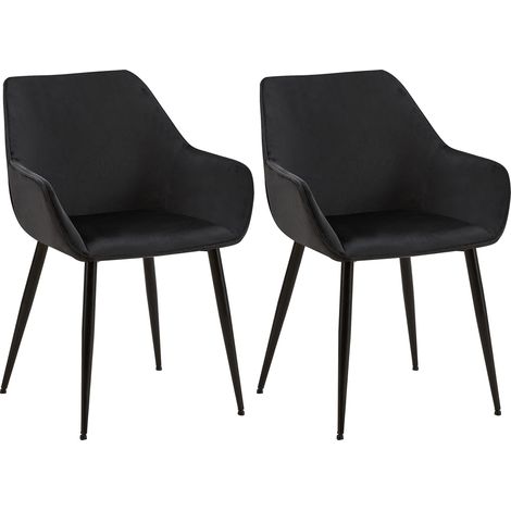 Juego de 2 sillas de comedor en tela de terciopelo negro y patas de metal negro 100001581 (1/5)