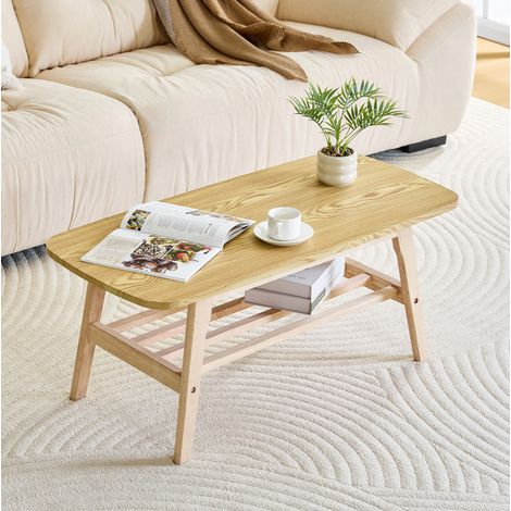Couchtisch Holzfarben aus Holz und Massivholz mit 2 Ebenen Stauraum (1/5)