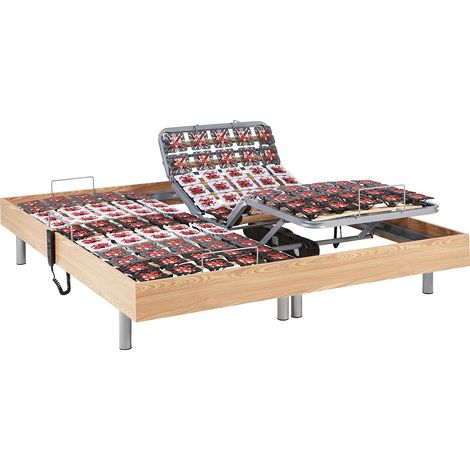 Sommier électrique de relaxation déco 2x48 plots - 2 x 70 x 190 cm - Chêne naturel - NAFURI de YSMÉE