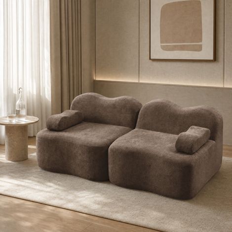 Canapé droit 2 places 192x98x70 cm en velours marron, modulable pour salon FloraGrace (1/5)