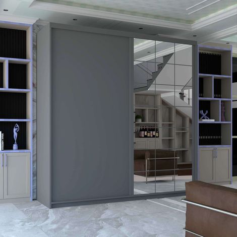 Fashion Fort Modern Sliding Wardrobe in 4 Colors & 2 Sizes - Grey 200cm