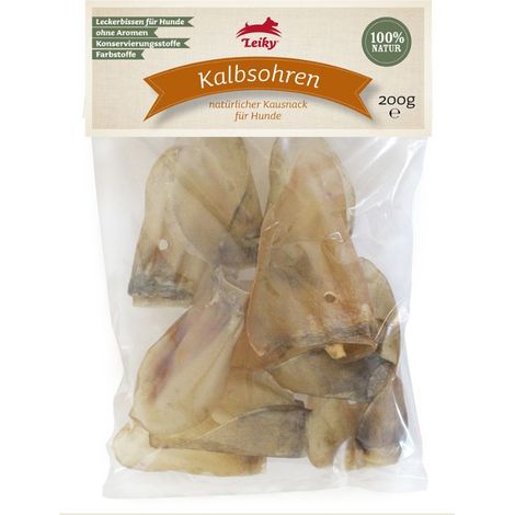 Orecchie di vitello per cani 200 g  masticabili naturali, pulite senza prodotti chimici  Leiky