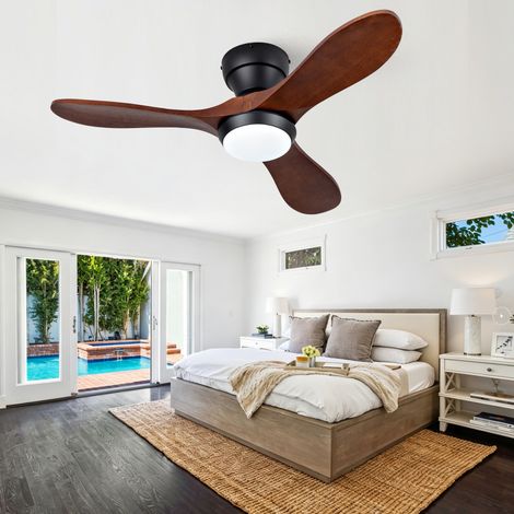 Ventilateur de 91 cm (36 pouces) avec lumière et télécommande, 3 pales en bois massif, 3CCT, 6 vitesses, rotation avant/arrière, idéal pour les dressings, les patios et les petites pièces. (1/5)