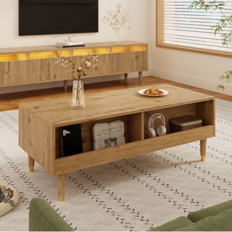 tavolo soggiorno 110x50 LED cassetti effetto legno OKMYHOME (1/5)