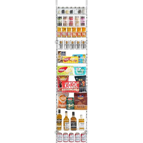 Suspension Organisateur de Garde-Manger 10 Niveaux, Étagère à Épices en Acier Robust, Réglable pour Cuisine, Buanderie, Salle de Bain, Blanc (1/5)