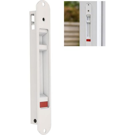 Fermeture à encastrer pour fenêtres et portes coulissantes en aluminium - Serrure à crochet à encastrer - Dimensions : 174 x 29 mm - Couleur blanche - Bord arrondi - Installation avec vis (1/5)