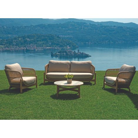 Salotto per Giardino e Hotel in Legno di Acacia e Corda con Tavolino e Cuscini
