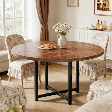 Table ronde de comedor madera y metal negro/marrón Ø120 cm para 4-6 personas
