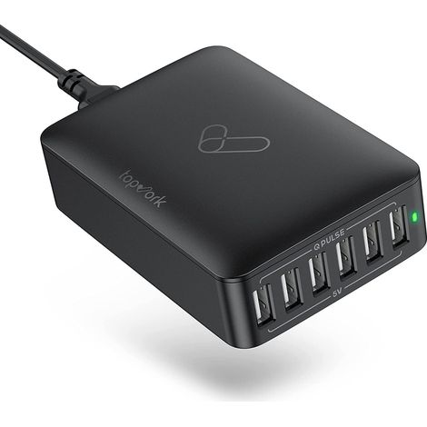 Chargeur Multi USB-A 60W 6 Ports avec Q-Pulse 6 Ports USB-A, 2.5x Plus Rapide, Compatible 15, Sécurisé, Compact, pour Voyage/Bureau (1/5)