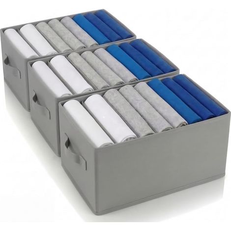 Rangement Dressing pour Vêtements – Organisateur Placard et Tiroir à Sous-Vêtements, Boîte de Rangement - Chaussettes, Culottes, T-Shirts (Pack 3-8 Compartiments - Gris Clair) (1/5)