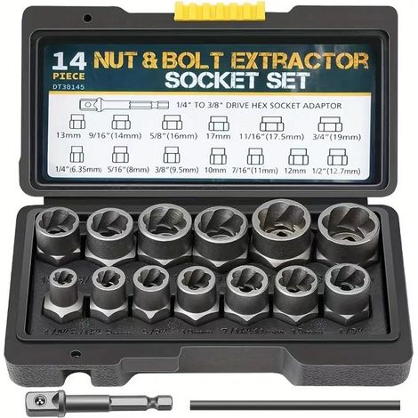 Coffret douille extracteurs de boulons et d'écrousl, extracteur d'ecrou endommagés Cr-Mo Matériau 8-19mm (1/5)