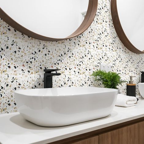 Sticker Mural Carrelage adhésif Cuisine Salle de Bain - 24 Stickers CARRELAGES TERRAZZO Piano - 24stickers10x10cm (1/5)