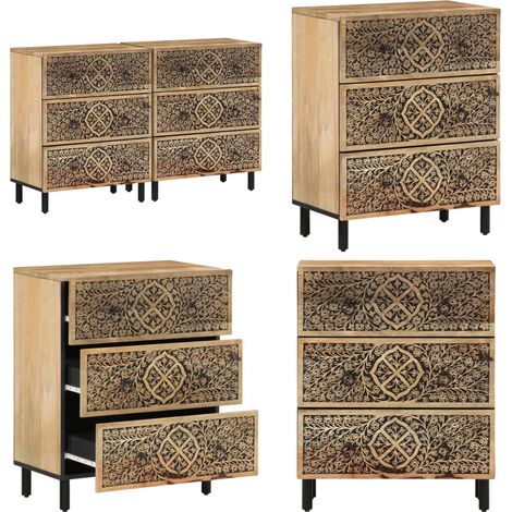 Armoires latérales 2 pcs 60x33x75 cm bois massif de manguier - Buffet Retro - Armoire Vintage - Commode Design - Mobilier Rustique - Rangement Mural - Home & Living (1/5)