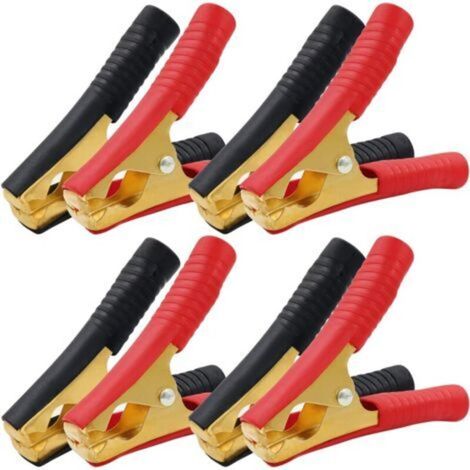 Jeu de 8 pinces crocodiles en cuivre, 100 A, pour batteries de voiture, pour chargeurs de batterie de voiture (90 mm, rouge + noir) (1/5)