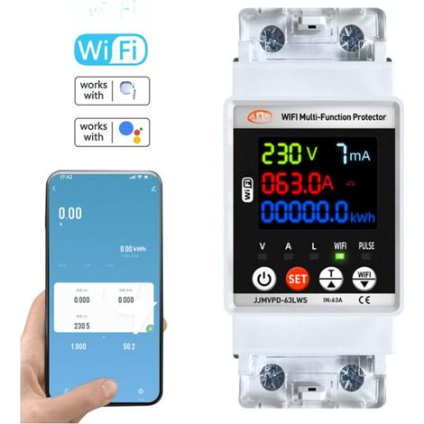 Disjoncteur intelligent monophasé à réenclenchement automatique Tuya WiFi avec affichage numérique, tension réglable et protection contre les fuites de courant. Compteur d'énergie en kilowattheures in (1/5)
