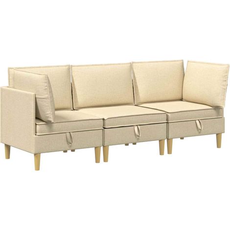 Juego de sofá modular con almacenamiento 3 pcs Crema Tela vidaXL
