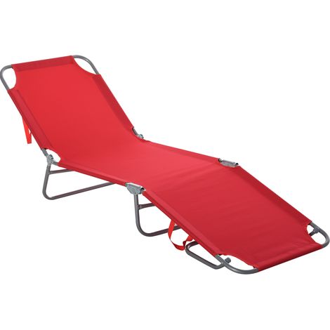 Transat pliable avec dossier multi-positions en métal et polyester en Rouge