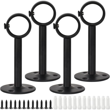 4 supports de plafond, tringle à rideaux, noir, acier inoxydable, tringle à rideaux avec vis, diamètre intérieur 26 mm, porte-serviettes, tringle à rideaux, fixation murale/plafond (1/5)