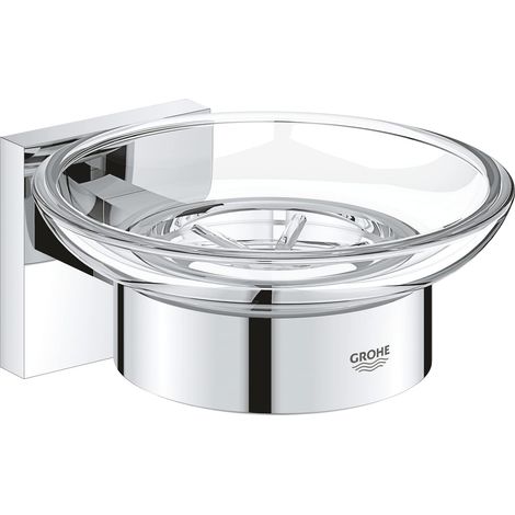 Porte Savon avec Support pour Salle de Bain, Fixations Cachées, A Coller avec QuickGlue ou à Visser, Chromé, 41096000 (1/3)